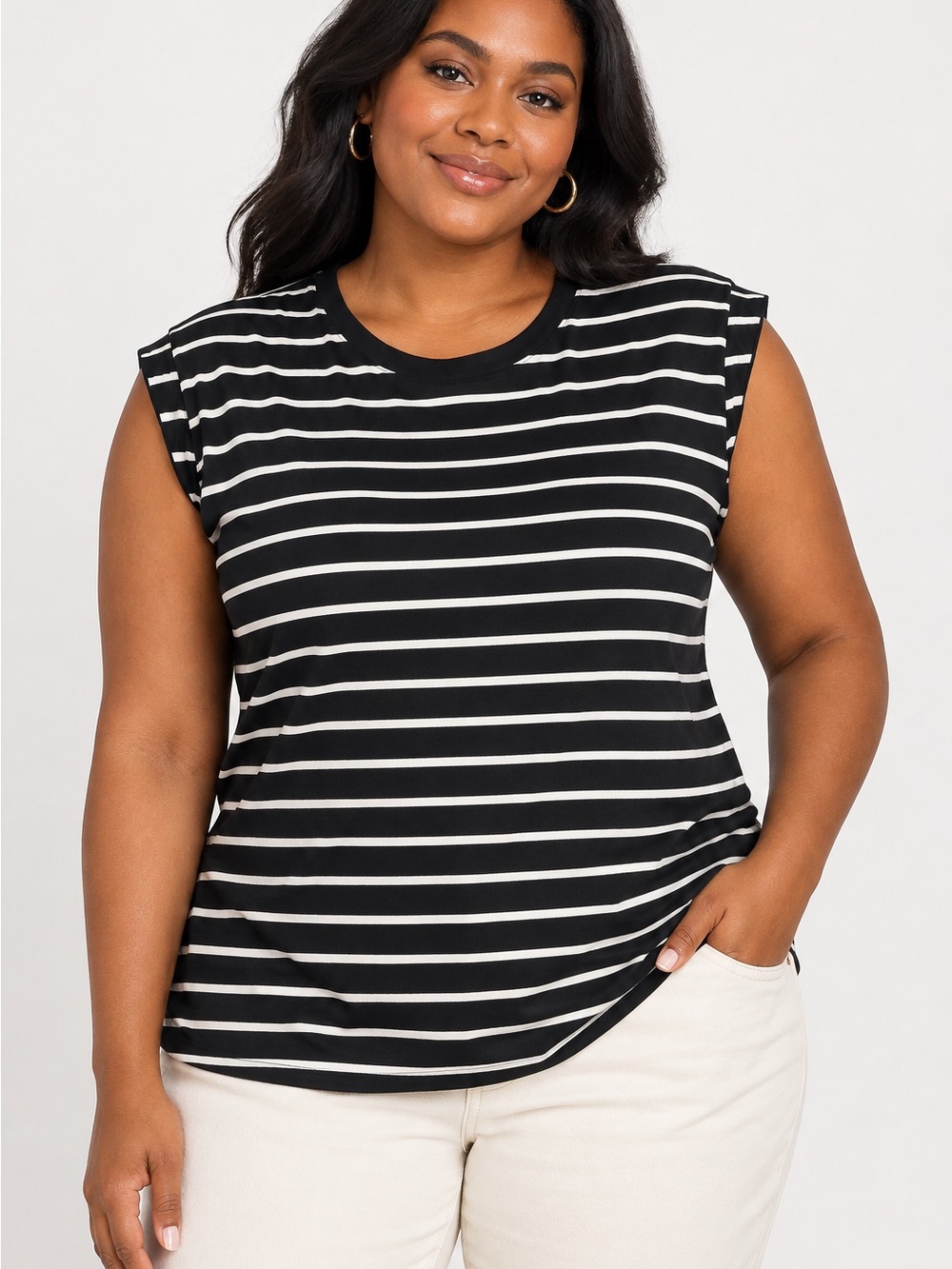 Ava & Viv Black & White Striped Top – Women’s XXL